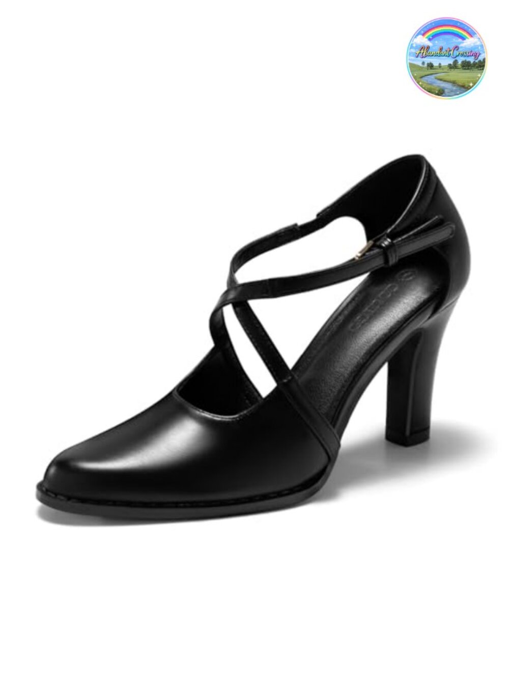 Coutgo Women's Pointed Toe Chunky High Heel Pumps Faux Leather Dress Shoes